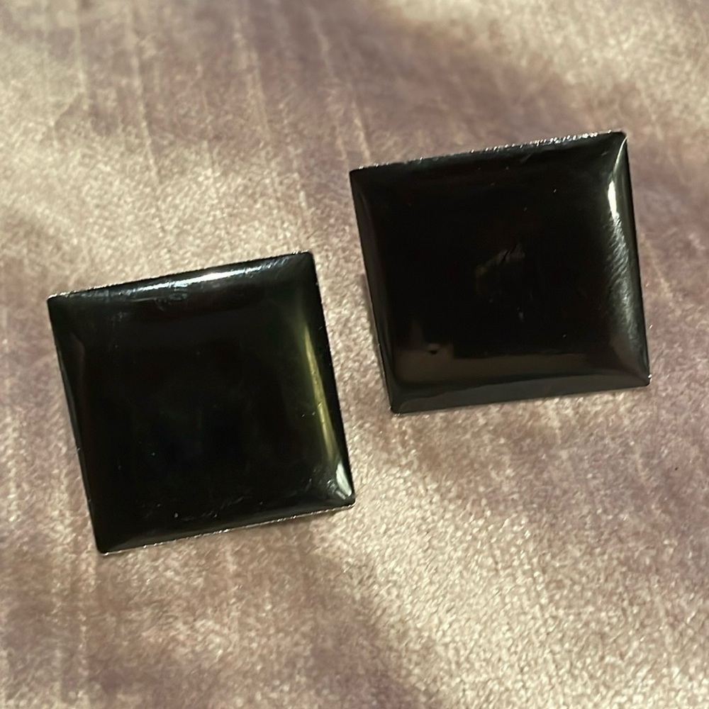 Black Square Metal Earrings Vintage 80’s